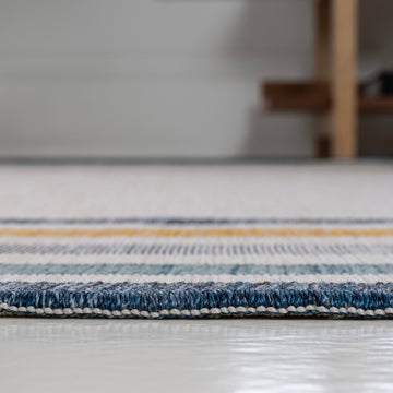 Pollux Classic Coastal Mitred Stripe Reversible Machine-Washable Indoor/Outdoor Area Rug